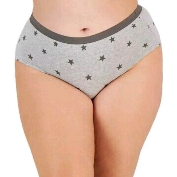 Jenni Set Of 3 Womens Plus 2XL Cotton Hipster Panties Underwear Gray Stars - Picture 1 of 8
